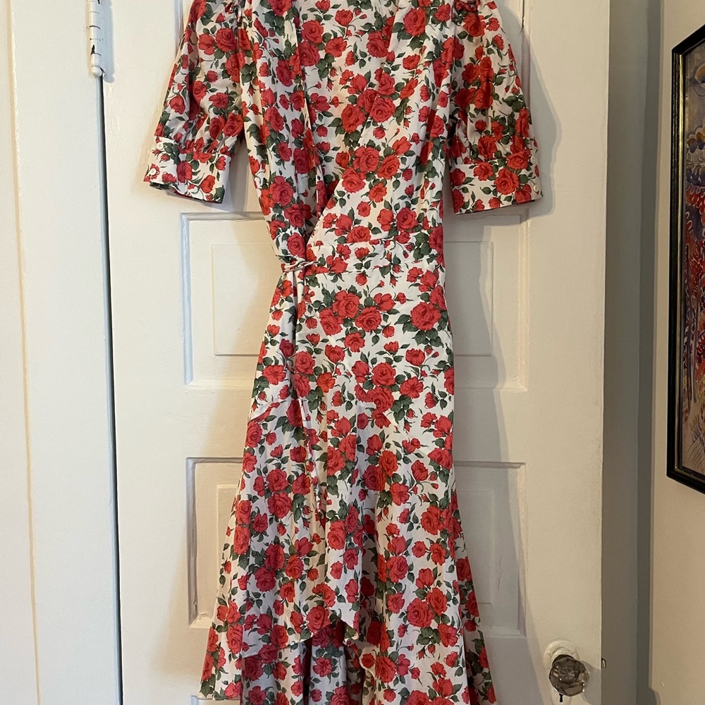 ANTONIO MELANI White Midi Dress with Red Rose Print
